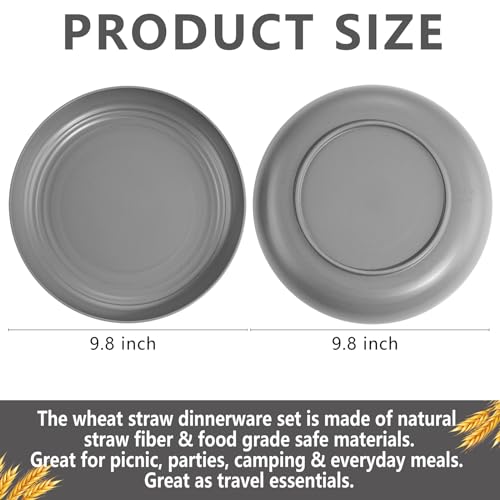 supernal 16pcs Dark Grey Wheat Straw Plates, Deep Dinner Plastic Plates, Reusable Plate, 10 inch Unbreakable Plate Set for Picninc, Camping, Lightweight Microwave Dishwasher Safe - color: Dark Gray