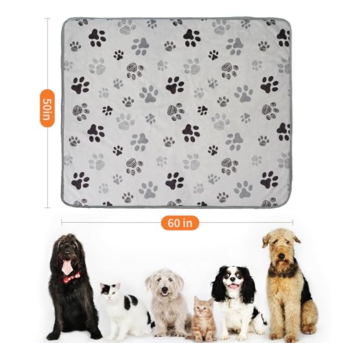 Waterproof Dog Blankets Pet Blanket 50"x60", Soft Fluffy Sofa Car Bed Protector, Reversible Sherpa Fleece Dog Blanket for Large Dogs (Light Grey-Paws) - color: Light Grey-paws, size: 50"x60"
