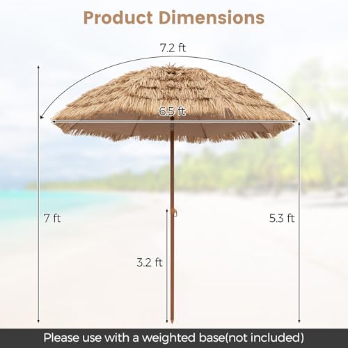 Tangkula 7.2Ft Tiki Patio Umbrella, Hawaiian Style Outdoor PE Grass Umbrella with Tilt Adjustment, 8 Ribs, Portable Thatched Beach Umbrella for Garden, Yard, Poolside - color: Natural, size: 7.2Ft