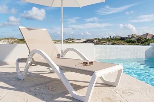 PURPLE LEAF Patio Chaise Lounge Chair with Armrests Outside Aluminum Plastic Stackable Tanning Chairs for Pool Sunbathing Beach Deck Outdoor Lounger, Khaki - color: Khaki, style: 1 chair(w/Arms)