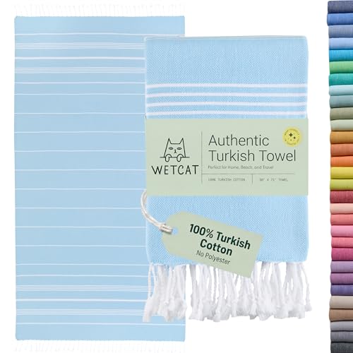 WETCAT Turkish Beach Towel Oversized (38"x71") 100% Turkish Cotton, Made in Turkey - Sand Free, Extra Large, Ultra Soft, Quick Drying, Compact & Lightweight for Travel - Light Blue - color: Light Blue, size: Beach Towel (38" x 71")