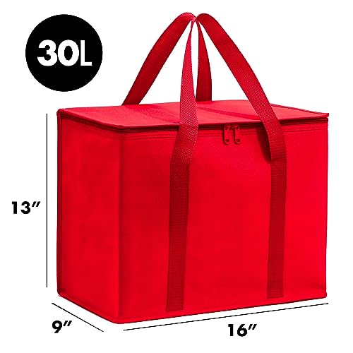 Carrywell (Not Made In China) Insulated Reusable Grocery Bags 2-Pack, Catering and Delivery Bag For Hot and Cold Food, Collapsible Thermal Tote For Doordash - color: Red, size: 2 pack, style: XL Insulated
