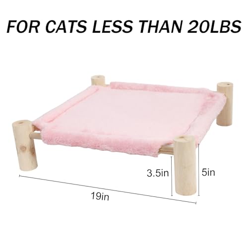 Patas Lague Cat and Dog Hammock Bed for Small Dogs, Brethable Wooden Cat Pet Rabbit Elevated Bed Cots Furniture for All Seasons Fleece Pink - color: Fleece Pink
