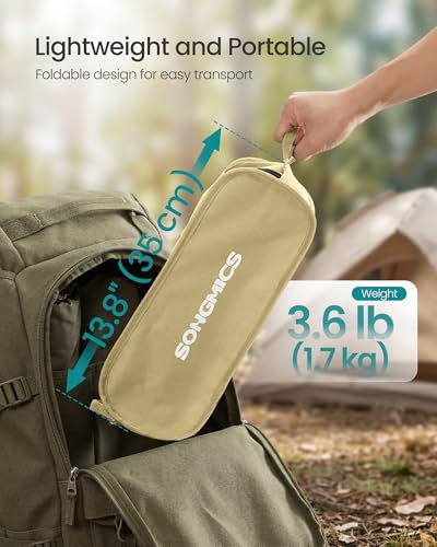 SONGMICS Camping Chair, Lightweight Folding Beach Chair, Adjustable Height, Steel Frame, Portable for Outdoor Travel - color: Brown, style: Lowback (18.9"D x 22"W x 27.1"H）