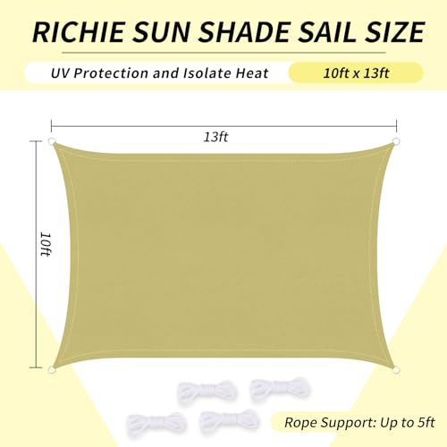 RICHIE Upgrade 10'x13' Sun Shade Sail Rectangle Canopy, Water Resistant & UV Block Sunshade for Outdoor Patio Lawn Beach Garden Carport Backyard Deck Pergola, Sand - color: Sand, size: 10'x13', style: Rectangle