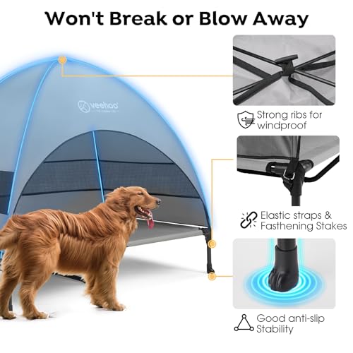 Veehoo Outdoor Dog Bed with Canopy, Cooling Elevated Pet Cot with Removable Shade, Non-Slip Feet, Raised Dog Cot for Large Dogs, Pet Tent Bed for Camping, Beach, XLarge, Grey, CWC2411 - color: Grey, size: 49.0"l X 33.0"w X 42.5"th