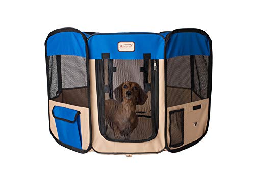 Armarkat Model PP001B-M Portable Pet Playpen in Blue and Beige Combo, Medium - size: Medium