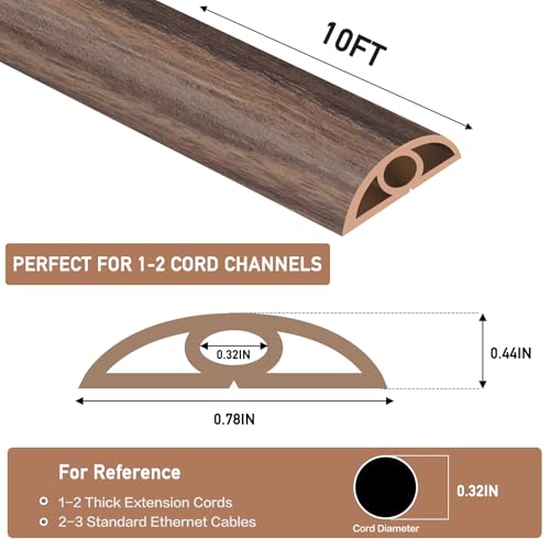 Floor Cord Cover Self Adhesive Cord Hider Floor Extension Cord Covers for Floor Power Cord Protector Cable Management Prevent Cable Trips Cable Cavity 0.32" W x 0.32" H (Smoked Brown Wood, 10Ft) - color: Smoked Brown Wood, size: 0.79" x 10'