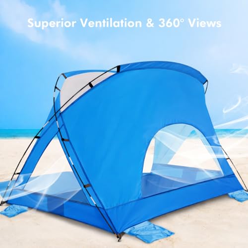 Beach Tent, Portable Sun Shelter for 2/3/4/6-8 Person with UPF 50+ UV Protection, Easy Setup Waterproof Beach Shade Canopy Cabana for Family Outdoor and Picnics, Fishing with Carrying Bag - color: Blue, size: Spacious 4-Person