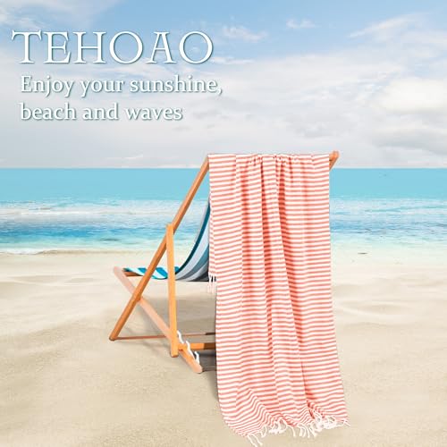Turkish Striped Beach Towels Bulk Oversized 39"x71" Large Bath and Pool Set Quick Dry Lightweight Travel Towel for Adult,100% Cotton TEBT-18-1orange - color: Orange, size: 1 Pack