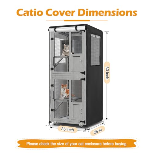Catio Cover, 26" L x 25" W x 63" H Waterproof Cover for Outdoor Cat Enclosure, 420D Cat Cage Cover for TRYKERPET Catios, Black (Catio Not Included) - size: 26.0"L x 25.0"W x 63.0"H