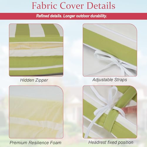 Chaise Lounge Cushions Outdoor 72x21x4 Inch, Patio Lounger Chair Cushion with Removable Cover, Fade Resistant Replacement Pad for Outdoor Furniture (Green and White Stripes, 72x21x4 inch) - color: Green and White Stripes
