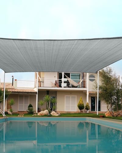 Quictent 12x16ft Rectangular Sun Shade Sail 185G HDPE Canopy 98% UV Block Outdoor Patio Garden Commercial Deck with Hardware Kit - color: Gray, size: 12 x 16 ft, style: Rectangle