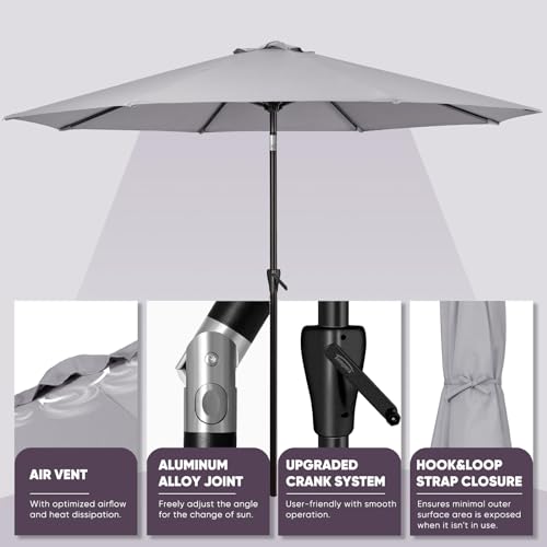 Tempera Patio Market Outdoor Table Umbrella with Push Button Tilt and Crank, Large Sun Umbrella with Sturdy Pole & Fade Resistant Canopy, Easy to Set - color: Grey, size: 9 FT