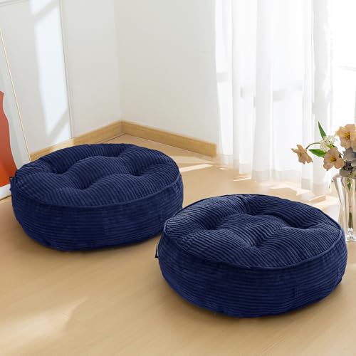 HIGOGOGO 6" Extra Thick Floor Pillow Cushion for Adults, Meditation Cushion Pillow, Large Round Floor Sitting, Tufted Corduroy Cover, for Tatami Living Room or Yoga, 22x22 Inch, 2Pack, Navy - color: Round Navy, size: 6" Thick(pack of 2)
