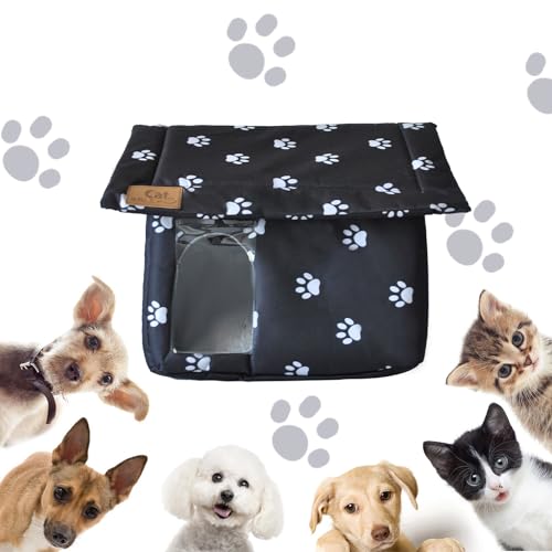 Cat House for Outdoor,Weatherproof Warm Feral Cats Shelter Outside/Indoor Collapsible Insulated Pet Houses Foldable Stray Cat Tent Cave for Kitty Puppy Small Animals Four Season(Black)