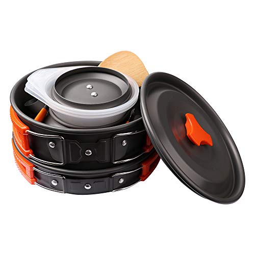 Gutsdoor Camping Cookware Set Camping Gear Campfire Utensils Non-Stick Cooking Equipment Lightweight Stackable Pot Pan Bowls with Storage Bag for Outdoor Hiking - style: 10pcs (Orange)