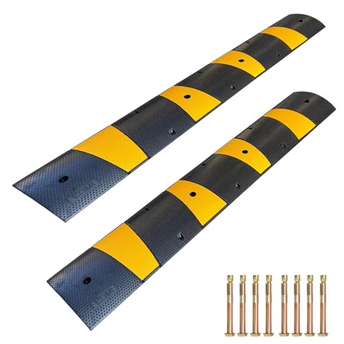 Rubber Speed Bump 6 Feet Rubber Driveway Modular Heavy Duty Speed 72.4 x 12 x 2.4 Inch Cable Protector Ramp for Garage Gravel Roads Asphalt Concrete, 6Ft-Speed Bump (2 pack 6ft speed hump) - color: 2 pack 6ft speed bump
