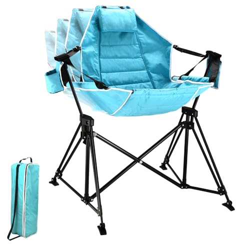 Hammock Camping Chair Folding 350lbs Foldable Portable Rocking Chairs for Adults Outside Swinging Camp with Stand Lawn Garden Hanging Outdoor - color: Sky Blue