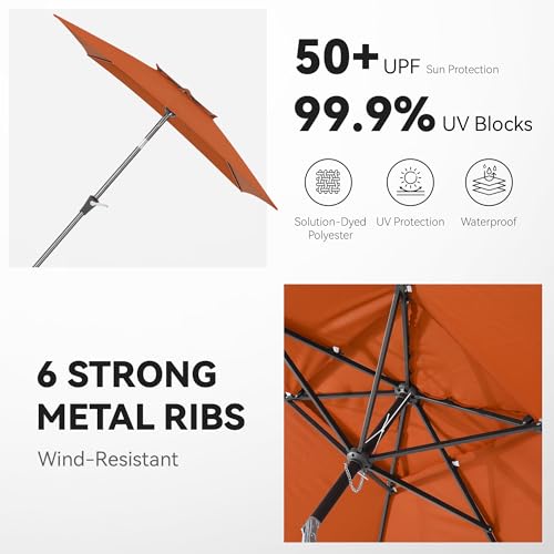 6.6 x 10 ft Rectangular Patio Umbrella, Outdoor Market Table Umbrella with Push Button Tilt and Crank, Double-Tier Vent, 6 Ribs, Rectangle Patio Umbrella for Backyard, Deck, Pool, Fits 4–6 Chairs and Tables (Orange) - color: Orange