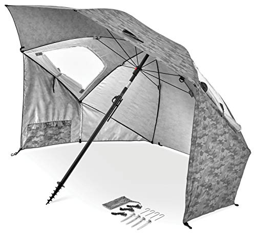 Sport-Brella Premiere UPF 50+ Umbrella Shelter with Patented Side Panels and Tilt Mechanism, Heavy-Duty 1.25 Inch Center Pole, Auger Anchor for Sand and Grass - color: Black Camo, style: REG