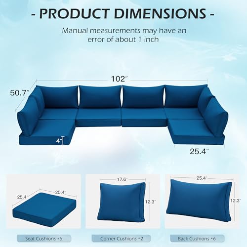 HOMREST Outdoor Replacement Cushions for Patio Furniture,Water-Repellent Sofa Cushion for 6-Seat Rattan Wicker Sectional Patio Conversation Sets,14-Piece Cushions Set for Outdoor Couch-Blue - color: Blue, size: 6 Seat