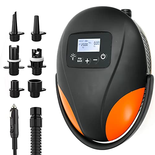 Paddle Board Pump,20PSI High Pressure SUP Electric Air Pump,Dual Stage Inflation SUP Electric Pump for Stand Up Paddle Boards,Boats,Kayak,Inflation & Deflation,12V DC Car Connector - color: Black
