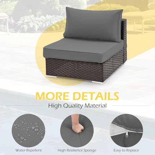 HOMREST Outdoor Replacement Cushions for Patio Furniture,Water-Repellent Sofa Cushion for 6-Seat Rattan Wicker Sectional Patio Conversation Sets,14-Piece Cushions Set for Outdoor Couch-Gray - color: Grey, size: 6 Seat