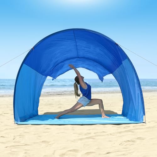 Beach Shade, The Classic Wind-Supported Beach Canopy with UPF 50+ Protection, 7.5ft Tall, Portable & Easy Setup Beach Sun Shelter for 3-6 People - color: Ocean Blue