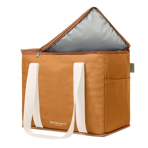 Nook Theory Reusable Insulated Grocery Bag - Leak Proof, X Large Cooler Bag - Insulated Shopping Bags for Groceries - Travel Cooler Bag for Frozen and Hot Food with Zippered Top (Caramel Cream) - color: Caramel Cream