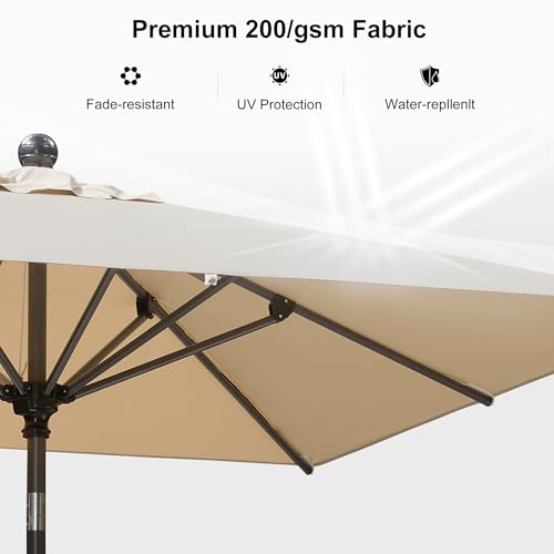 PURPLE LEAF 6' x 6' Square Patio Umbrella Outdoor Table Umbrella Aluminum Frame Market Umbrella Sun Umbrella with 8 Sturdy Ribs & Tilt for Garden Deck Lawn & Pool Beige - color: Beige, size: 6' x 6'