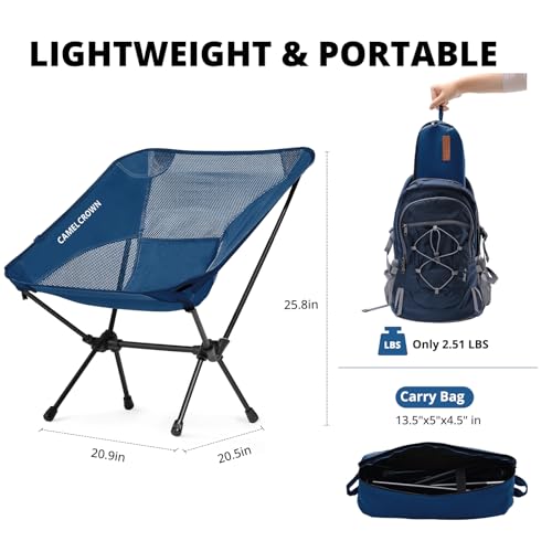 CAMEL CROWN Camping Chair Heavy Duty Backpacking Chair - Ultra-Light Folding Chair with Carry Bag, Portable Compact for Outdoor, Lawn, Hiking, Beach, Picnic - color: Navy Blue, size: 1 Pack