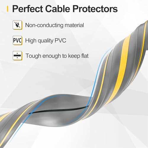 Floor Cord Cover 10Ft Heavy Duty PVC Floor Cable Protector Electric Cord Hider Cable Management Floor Strip Extension Cord Covers Cable Raceway for Wires on Floor Inner Channel 1.36" W x 0.43" H -Gray - color: Gray & Yellow, size: 10Ft