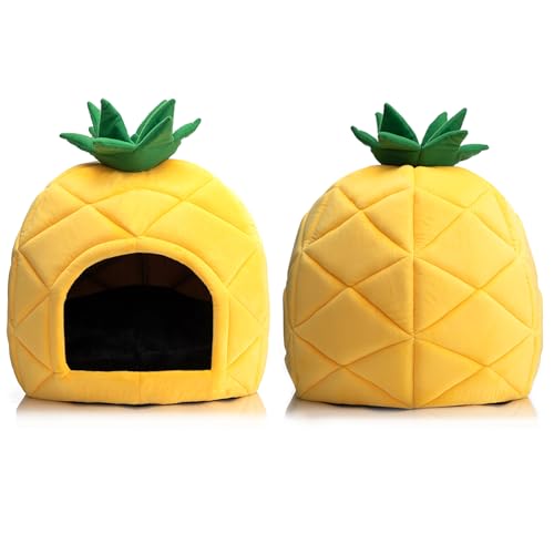 Hollypet Cat Bed Self-Warming Kitty Cave Hut House Nest Pet Sleeping Bed for Indoor Cats, Yellow, Pineapple Cave - color: Pineapple Cave