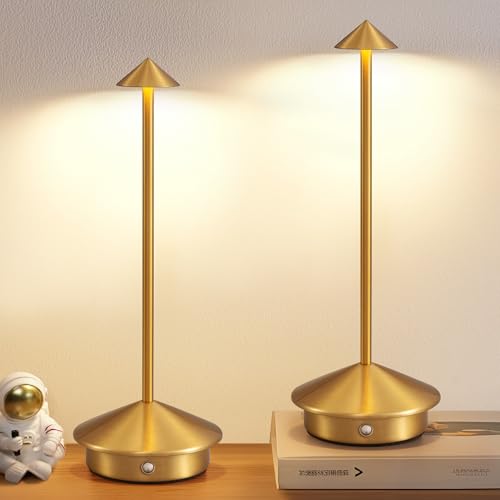 Modern Cordless Table Lamp Set of 2, Portable LED Desk Lamps, 5000mAh Rechargeable Battery Operated Lighting for Bedroom Dining Room Restaurant Coffee Shop Camping Night Light (Gold) - color: Gold (2 Pack)