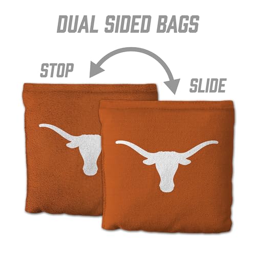 YouTheFan Officially-Licensed NCAA Set of 8 Cornhole Bags - All Weather Dual Sided Slide & Stop - Regulation Size with Carry case - color: Texas Longhorns