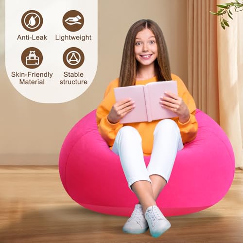 Lunmon 2 Pcs Small Bean Bag Chair Inflatable Chair Blow up Games Sofa Foldable Flocking Inflatable Lazy Sofa Portable Blow up Lounger for Living Room Bedroom (Orange,Rose Red) - color: Orange, Rose Red
