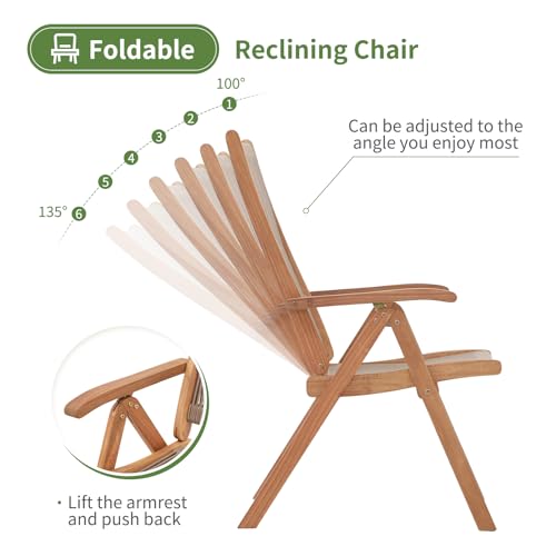 OC Orange-Casual 7 Pieces Patio Dining Set Outdoor Furniture with 6 Foldable Acacia Wooden and Rope Chairs and Large Table for Outdoor,Yard, Garden, Porch，Beige - color: Beige