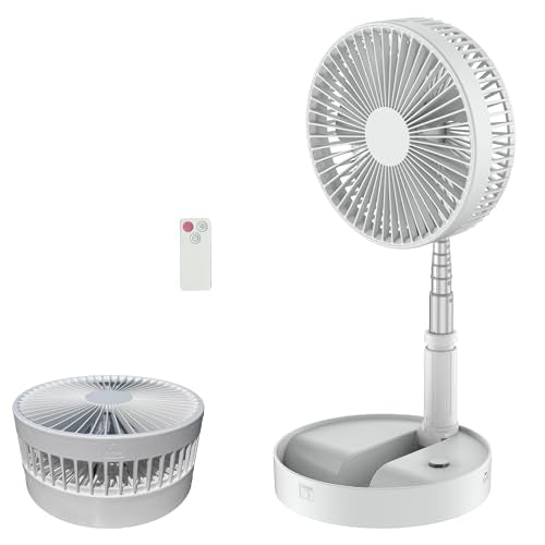 Foldable Fan Pedestal for Bedroom, Super Quiet, Portable Fan Rechargeable, Remote Control, for Office, Camping, Adjustable height, Floor and Table Suitable,8", White - color: white