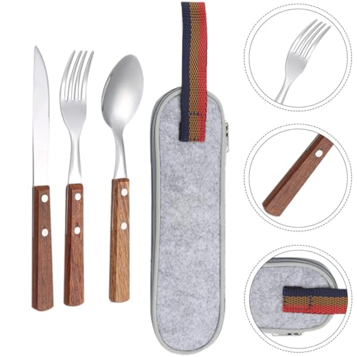 TOYANDONA Stainless Steel Fork, Knife Spoon Set with Gray Carrying Bag, Portable Travel Flatware for Camping, Picnic, and Outdoor Dining
