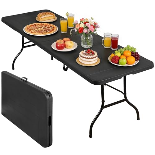 ZENY 8 Feet Plastic Folding Camping Table, Portable Indoor Outdoor Party Picnic Dining Table for Garden Soccer Party Wedding Multipurpose Entertaining Activities (Black) - color: Black, size: 95'' x 30"