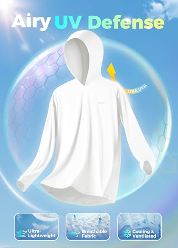 Willit Women's UPF 50+ Sun Protection Hoodie SPF Shirt Long Sleeve Hiking Fishing Outdoor Shirt Lightweight Hoodie - color: White, size: Medium