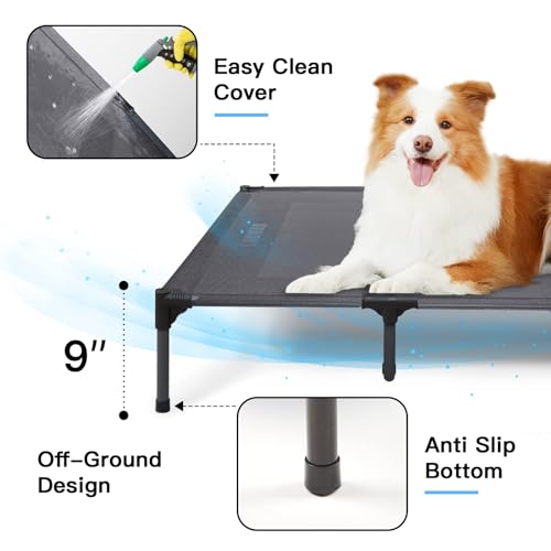 Suddus Elevated Dog Bed for Large Dogs 140lb, Breathable Cooling Raised Dog Cot with Dual Support Bars & Metal Frame, No-Slip Feet, Waterproof Pet Bed for Indoor/Outdoor, X-Large, 48 * 36 * 9in, Grey - color: Grey, size: XL (48"L x 36"W x 9"H)