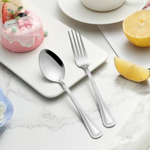 24 Pieces Teaspoons Set, 6.4 Inches Spoon Set, Stainless Steel Silverware, Small Spoons with Pearl Dot Design Handle, Dishwasher Safe, Tea Spoons Suitable for Home and Restaurant - color: Sterling