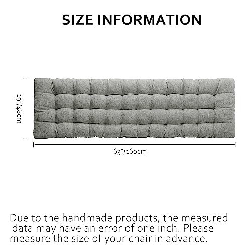 ELFJOY Lounge Chair Cushion Faux Linen Zero Gravity Chair Cushion with Ties Thick Padded Long Bench Cushion for Recliner Chaise Longue Sun Lounger Bench Porch Swing Light Grey 63 Inch - color: Light Grey