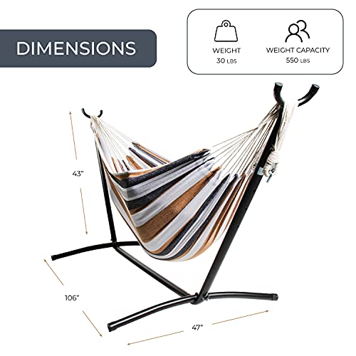 Backyard Expressions - 914921 - Portable Double 2 Person Outdoor Hammock with Stand - Brown and Gray - 9 x 3 Foot Hammock - color: Saharan Nights