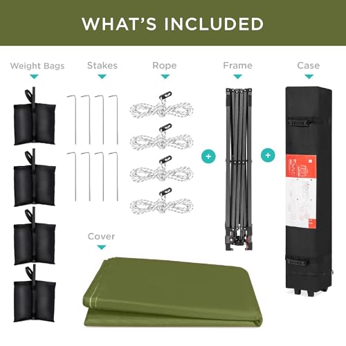 Best Choice Products 10x10ft Pop Up Canopy Tent, Outdoor Shade, 1 Person 1 Minute Set Up, Carry Case, 4 Weight Bags - Olive Green - color: Olive Green, size: 10x10ft
