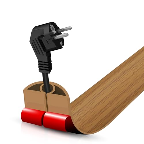 Floor Cord Cover Self Adhesive Cord Hider,3.3FT Cable Management, Extension Strip Protector for Wires, Prevent Cable Trips for Offices, Gyms, Exhibitions Cavity:0.3"(W) x 0.28"(H) Brown Wood - color: Brown Wood, size: 0.78" x 3.3'