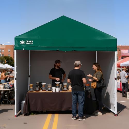 CROWN SHADES 10X10 Commercial Instant Canopy Pop Up Tent with Center Lock, 300D Fabric, 4 Sidewalls, Sto'N Go Bag, Forest Green - color: Forest Green, size: 10x10 Classic