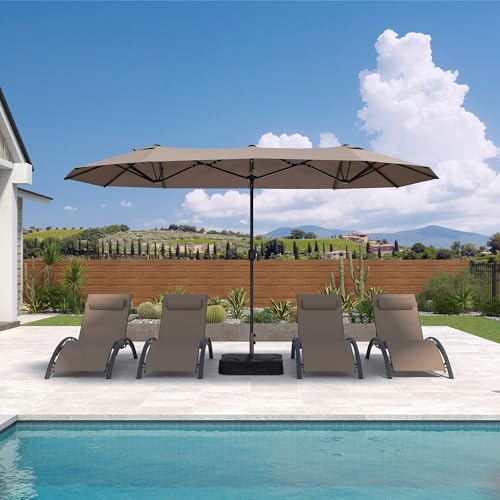 PURPLE LEAF 13ft Patio Market Umbrella with Base Double-Sided Rectangle Outdoor Table Sun Umbrellas with Crank 12 Heavy Duty Sturdy Ribs for Pool Beach Deck Backyard Taupe - color: Taupe, size: 13' X 7'